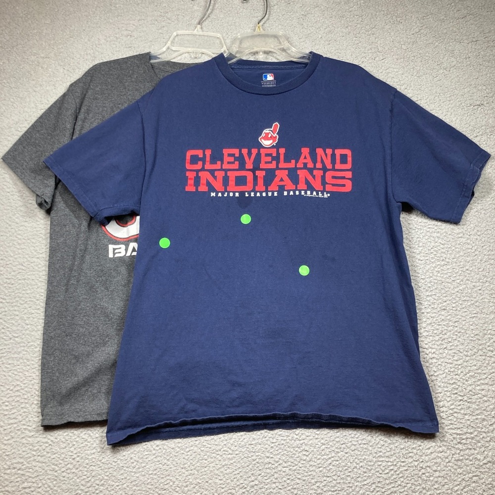 Cleveland Indians T Shirts Adult‎ Large Lot of 2 Blue Gray MLB Baseball STAINS